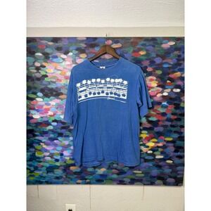 80s Vintage Hawaii Palm Tree Graphic T-Shirt Blue Poly Tees Large